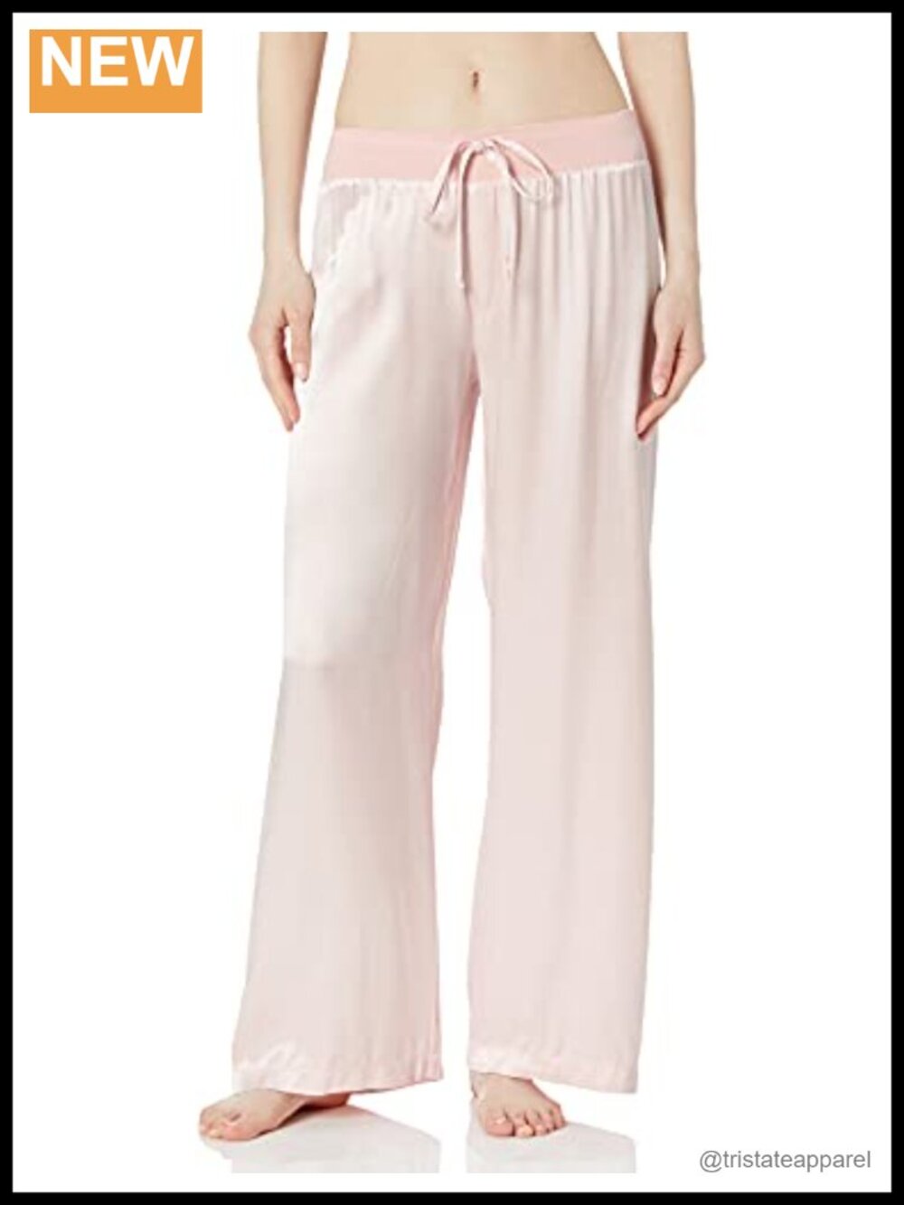 Satin Long Pajama Bottoms Drawstring Knit Waistband Sleep Lounge Pants